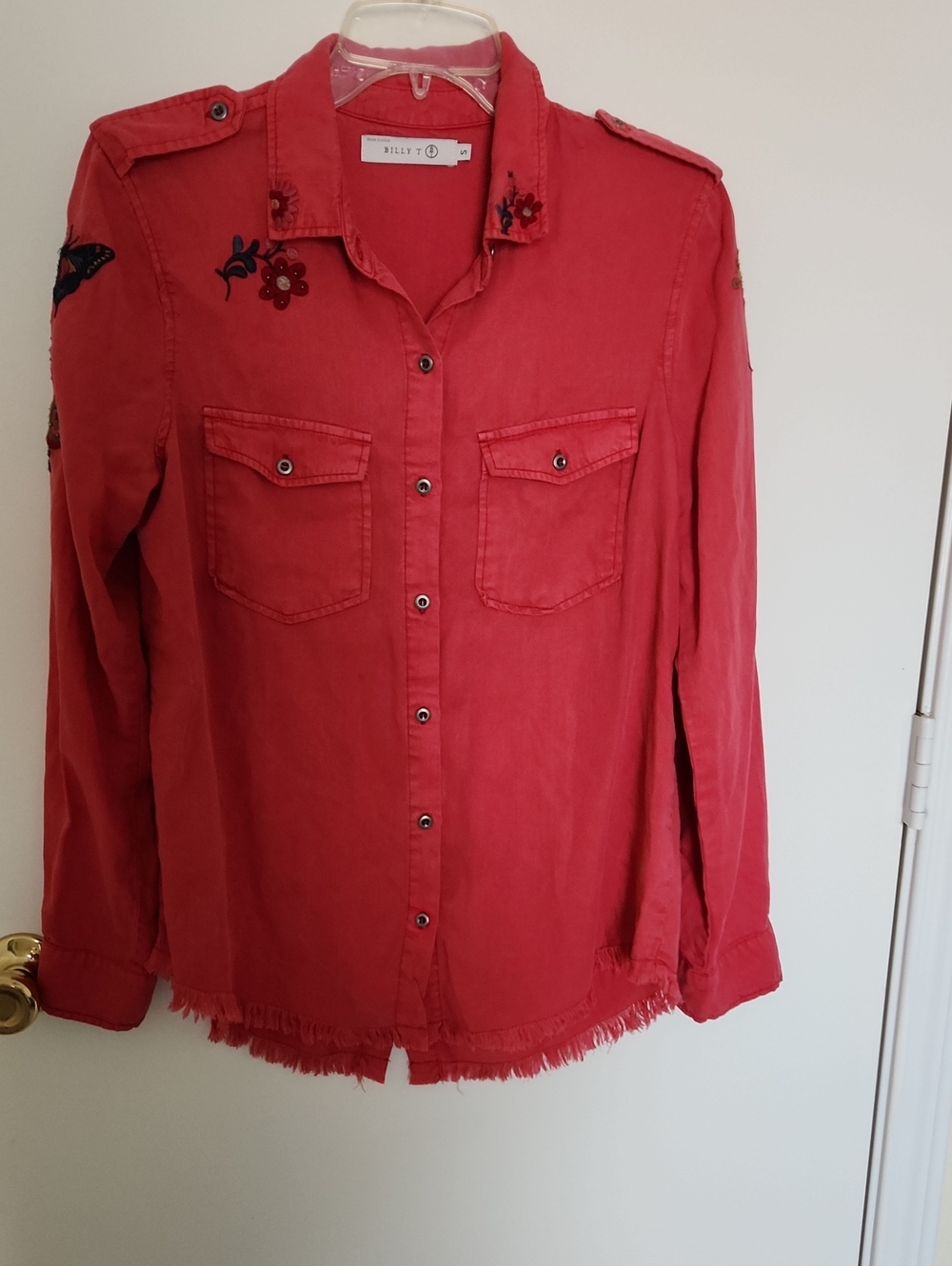 Billy T Red Embroidered Button-Up full sleeves Shirt.